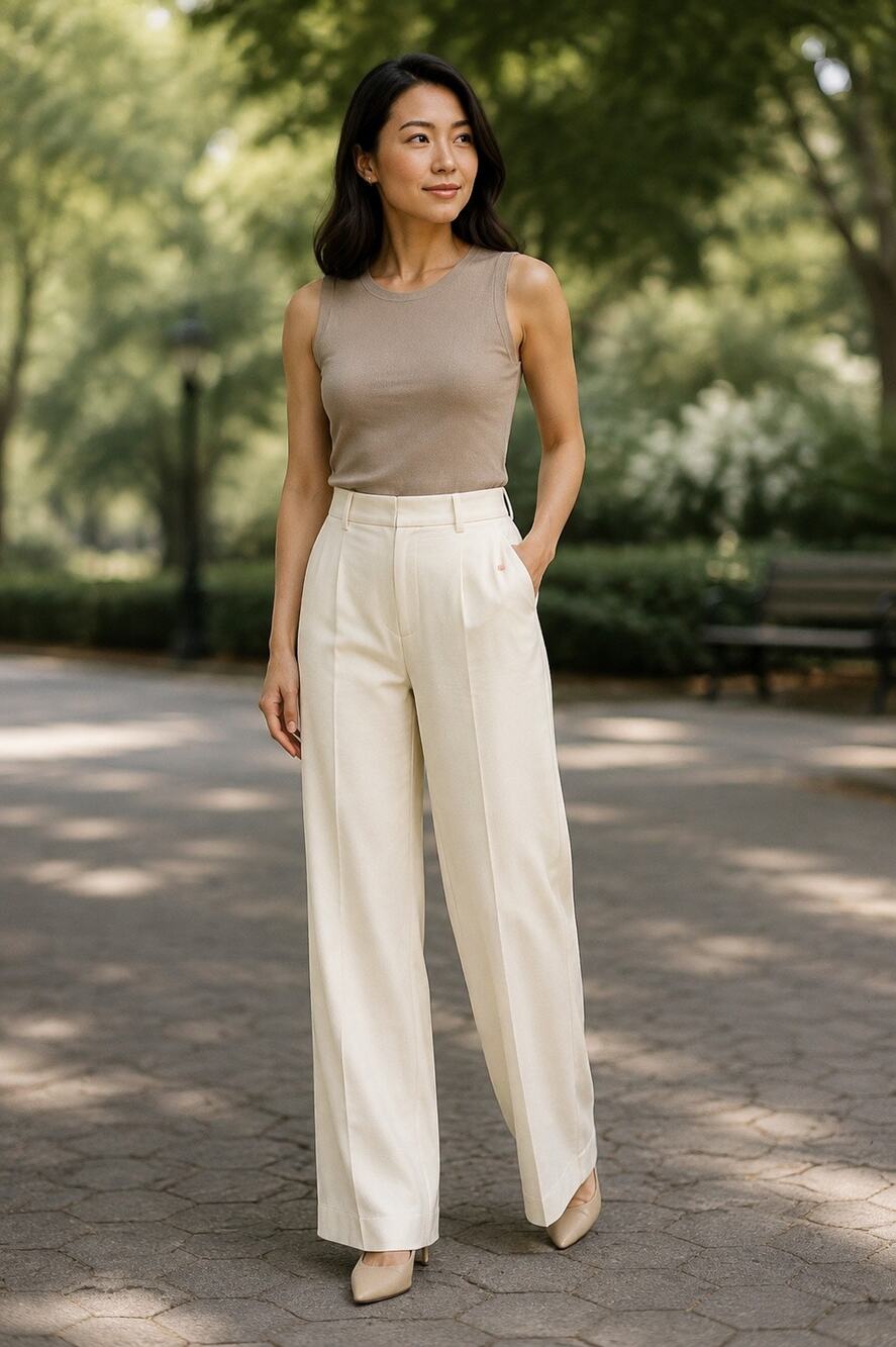 Reiss Petite Millie Cream Color Wide Leg Pants Trousers in Size 0 Petite